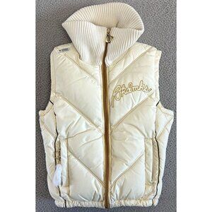 Y2K Akademiks Puffer Vest Cream Gold Mock Neck 90s Streetwear